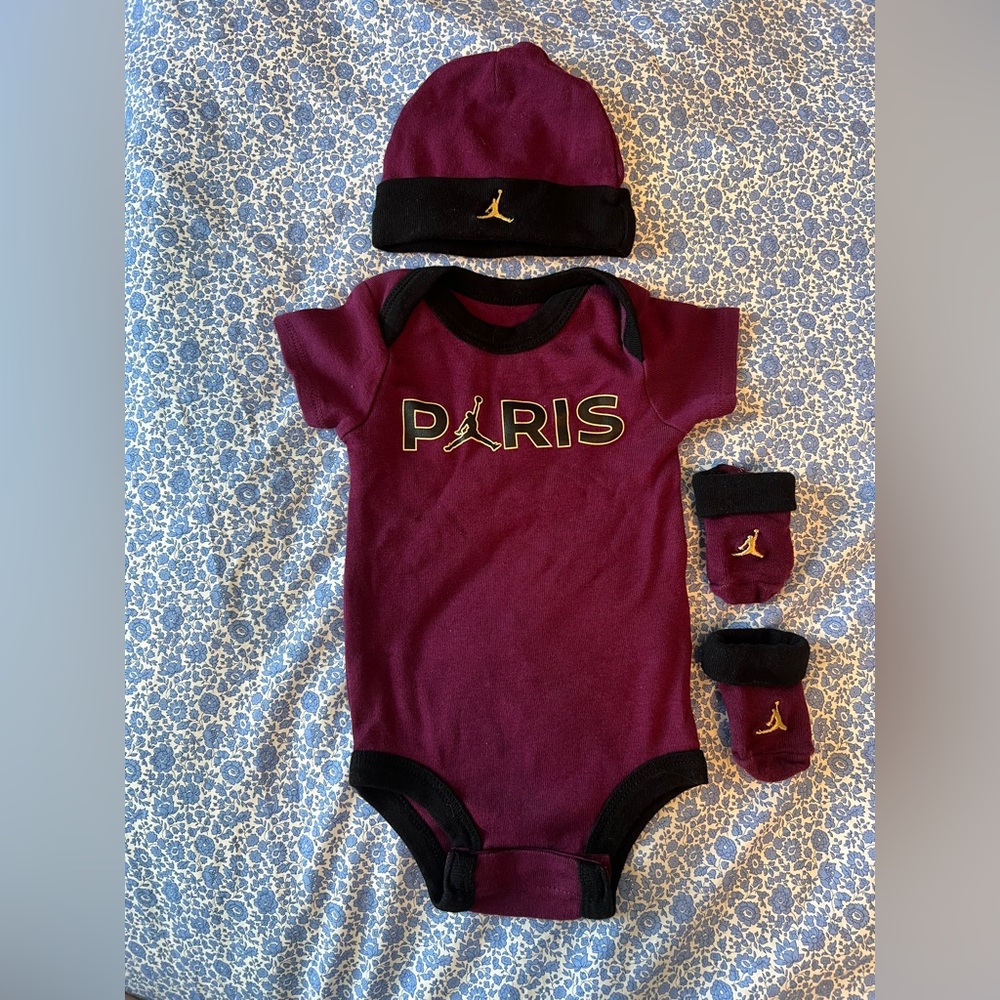 Jordan Paris Onesie with matching hat and socks 0-6M